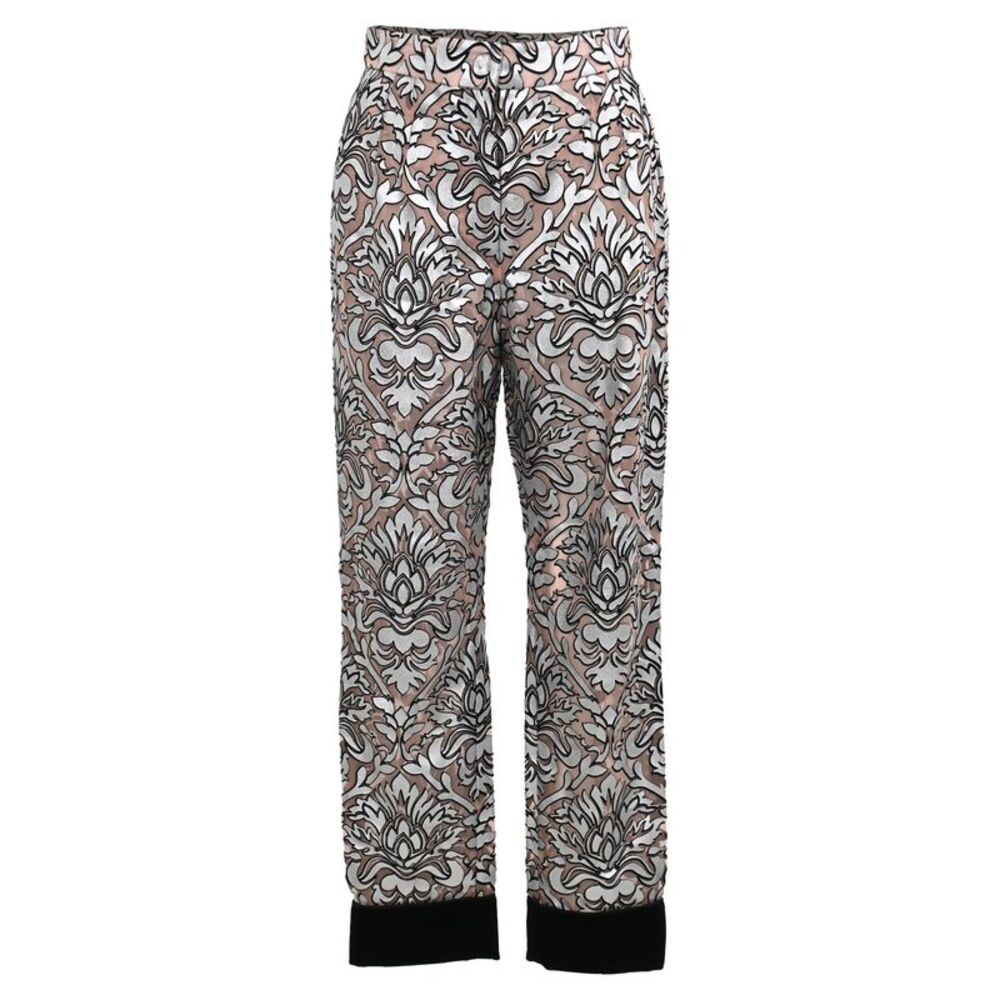 Dolce & Gabbana Floral Straight-Leg Trousers in Silver Polyamide